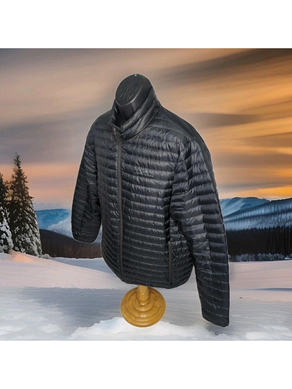 Eddie Bauer Quilted Down Winter Puffer Jacket Mens XL X-Large Black Coat Ski